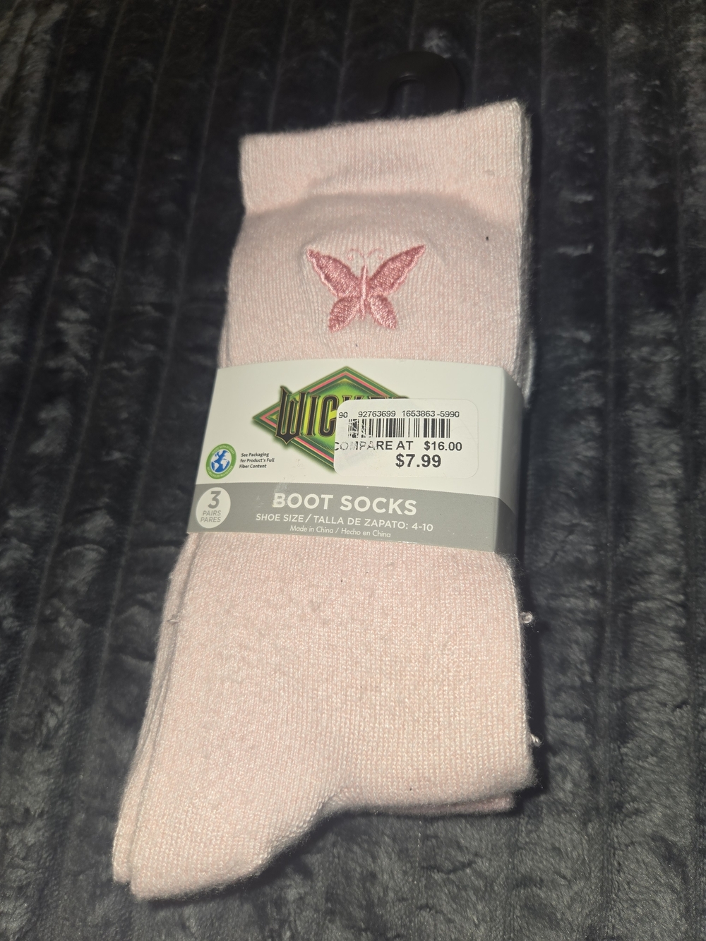Unicorn Kids Pink Boot Socks with Embroidered Butterfly